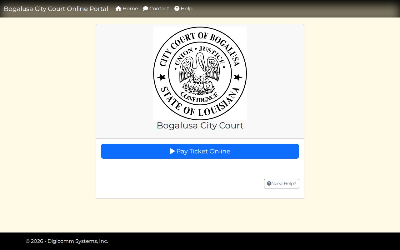 Washington Parish municipal warrant research showing the city-linked payment portal landing screen