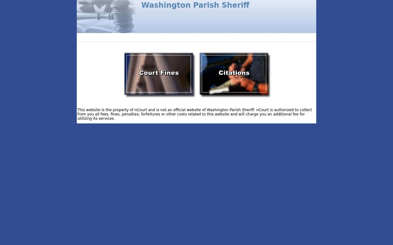 Washington Parish traffic warrant research showing the sheriff-linked nCourt payment disclaimer